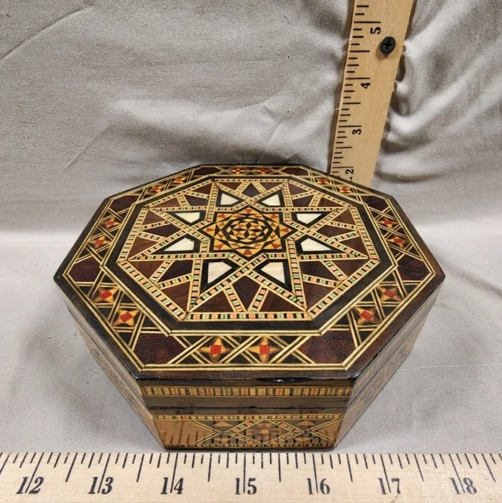 Handmade Inlaid Trinket Stash Jewelry Box Bone Inlaid Sacred Geometric Decor